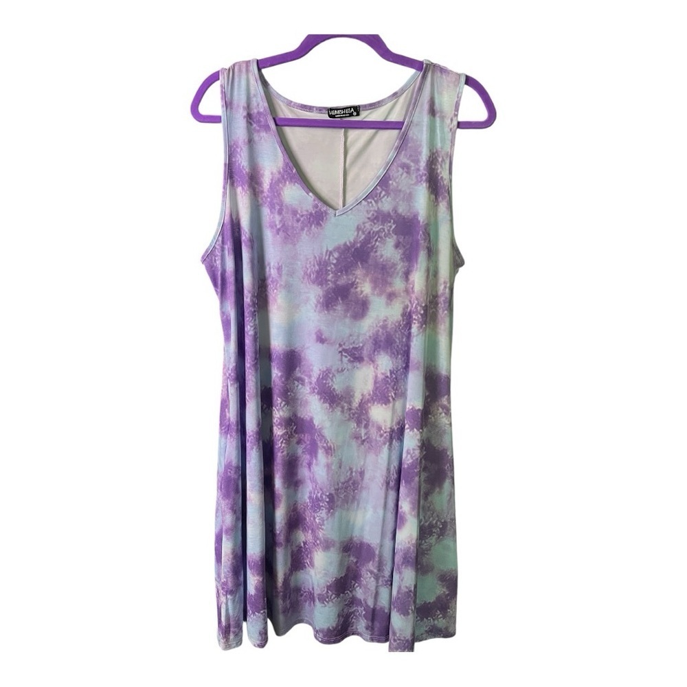 Heimish USA Purple & Blue Tie-Dye Sleeveless Dress with Pockets, Size 1X